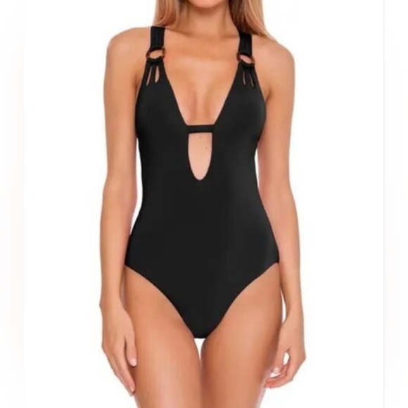 BECCA Other - BECCA Color Code Black One-Piece Swimsuit with Plunging V-Neck NWT - Large